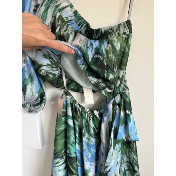 ML Monique Lhuillier Satin One Shoulder Cutout Midi Dress Size 4 NWT - Picture 6 of 8